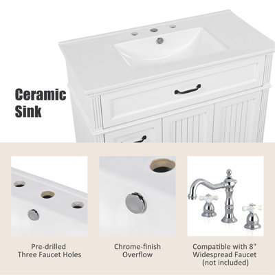 Meuble-lavabo 36 po avec lavabo, armoire de salle de bain avec tiroirs, structure solide et panneau de fibres à densité moyenne, deux ensembles