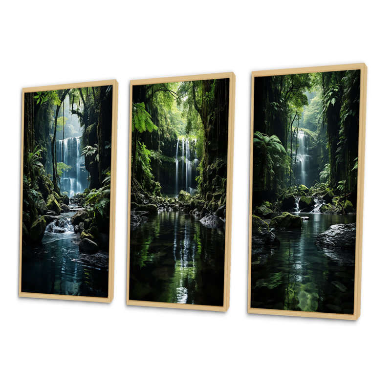 «Waterfall Hidden Oasis», 3 pièces sur toile, Toile tendue, H 40 po x l 60 po