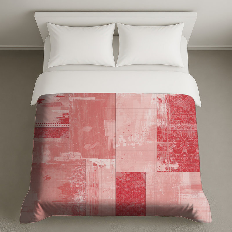Red Geometric Patchwork Duvet Covers, Twin