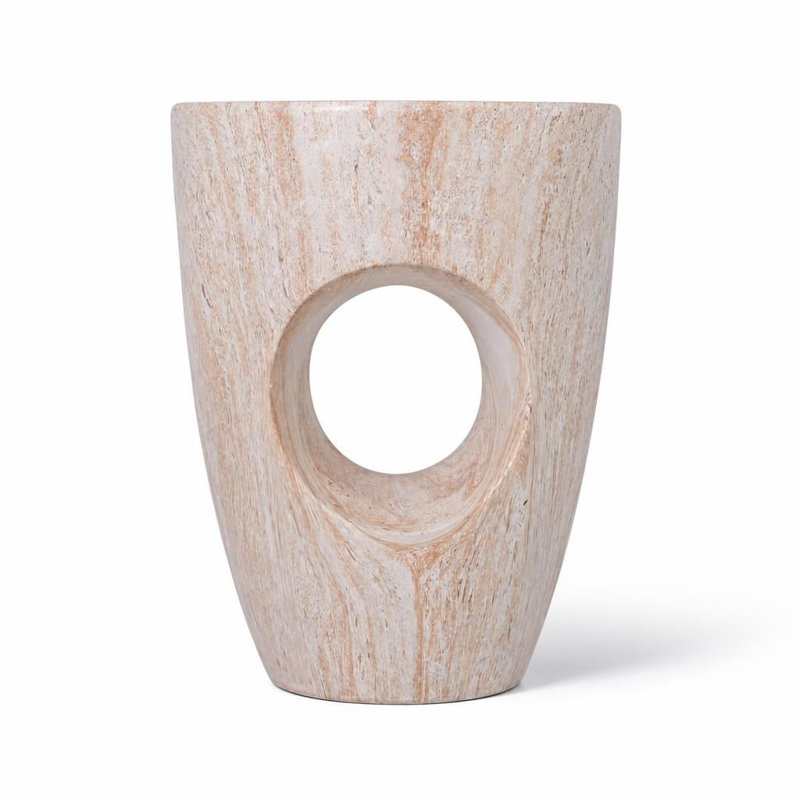 Table d'appoint Modern Modern MgO avec découpe circulaire, tabouret de jardin extérieur multifonctionnel et table de bout intérieure, mobilier décoratif résistant aux intempéries