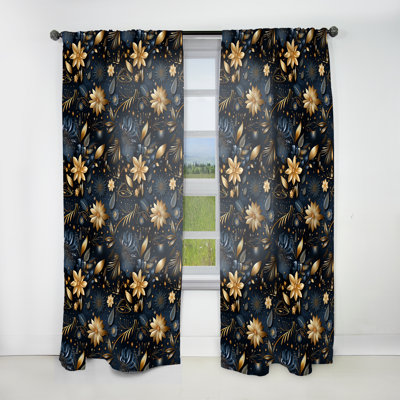 Rideau obscurcissant en marbre bleu minuit et doré à motif floral minuit - 1 panneau