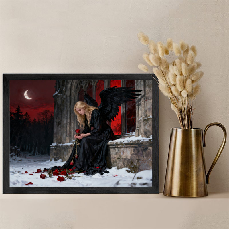 Art mural rétro noir et ange gothique foncé en ruines, impressions encadrées de style gothique foncé, H 11 po x l 9 po
