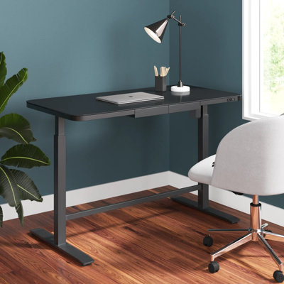 Electric Height Adjustable Sit-Stand Glass Desk with Pivot Drawers for Home Office, Single Motor