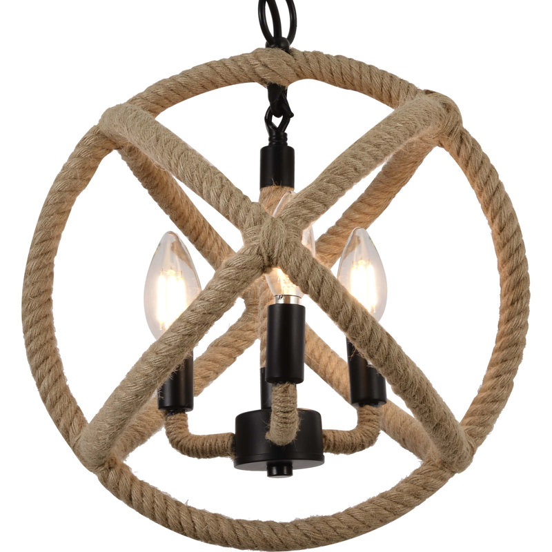 3-Light Black and Rope Globe Candelabra Chandelier