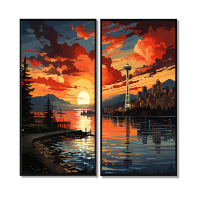 Orange, ville jaune, Seattle Popart - grand ensemble d'art mural sur toile Seattle