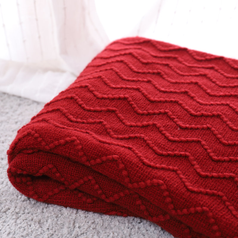 Christmas Red Knitted Wool Throw Blanket with Tassels, 50"x60"