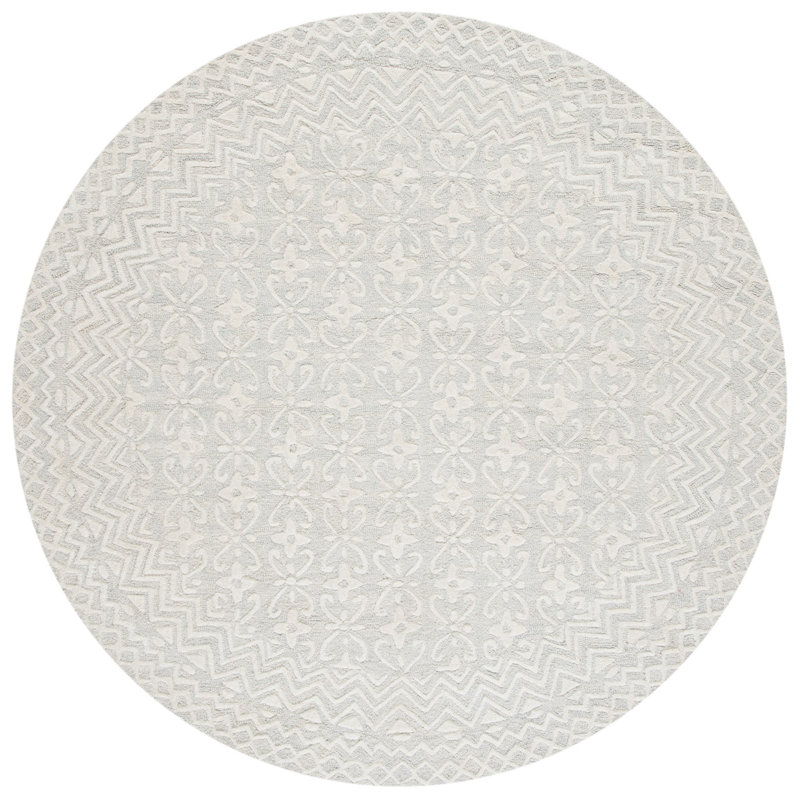 Jahiem Geometric Handmade Tufted Wool Gray/Ivory Area Rug, Round 8'