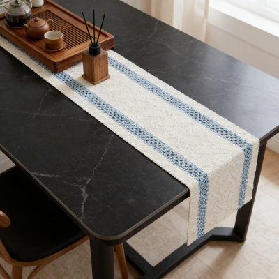 Striped Woven Table Runner For Holiday And Everyday Dining Table Decor, 12X72 Inch Durable Polyester Cotton Blend Tablecloth Protector