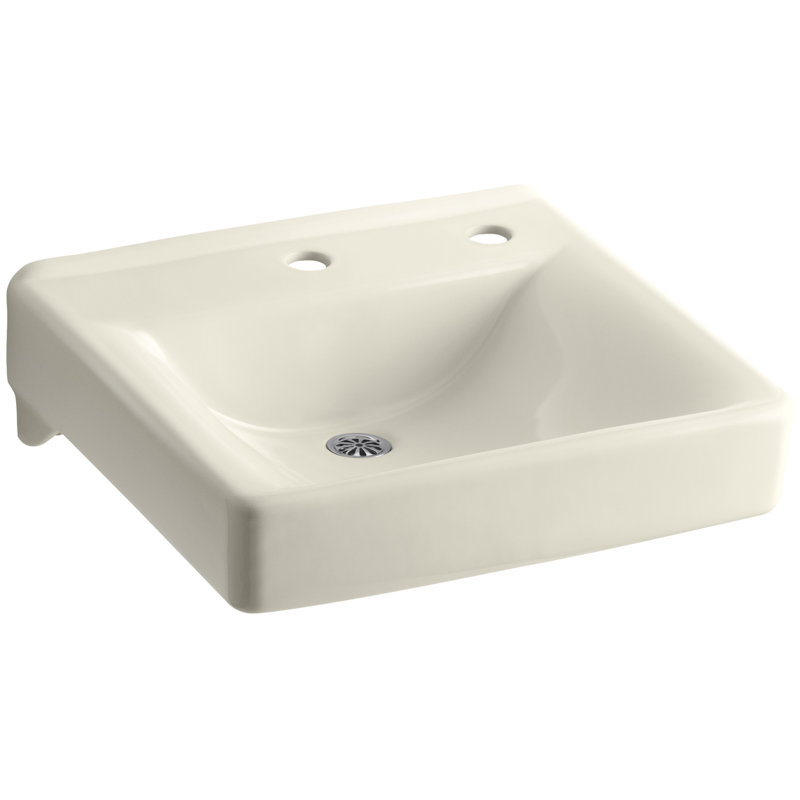 Soho Ceramic 20" Wall Mount Bathroom Sink, Almond, Single