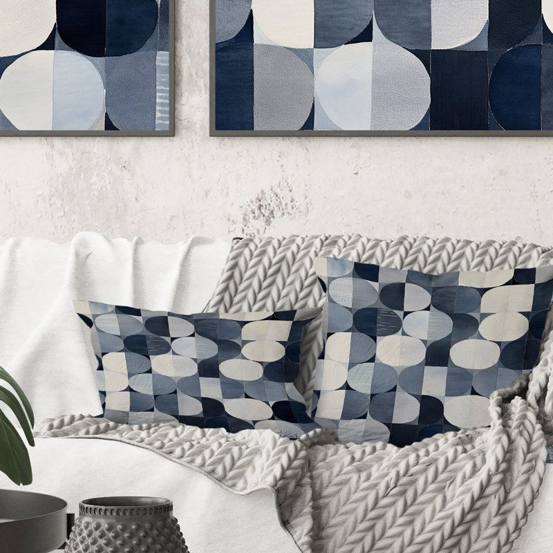 Coussin à motif de cercles aquarelle en bleu délavé rétro III