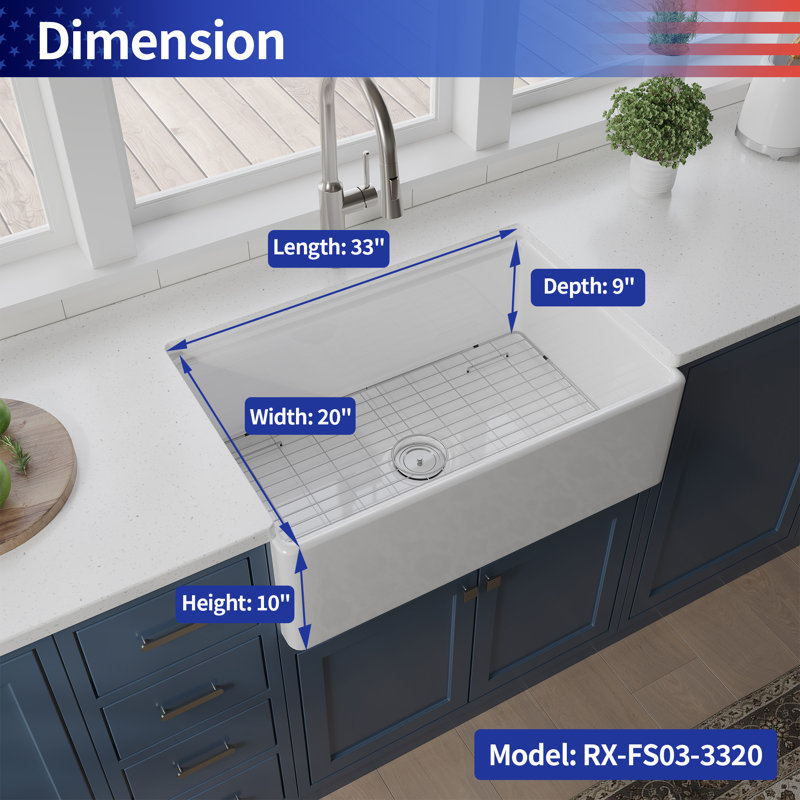 33'' L Single Bowl Fireclay Kitchen Sink