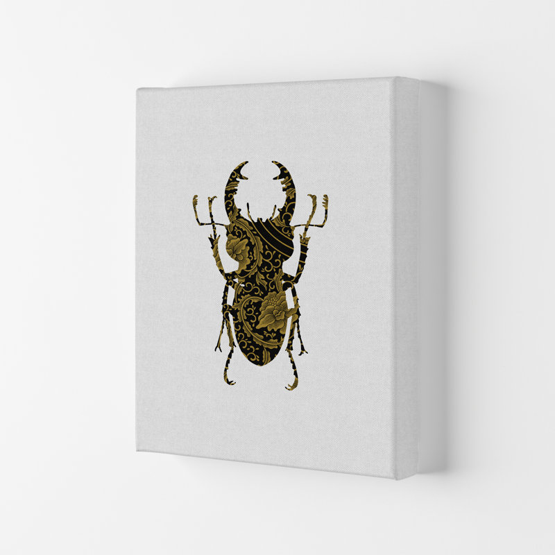 Black And Gold Beetle II - Print, 84.1cm H x 59.4cm W x 4cm D, Wrapped Canvas
