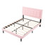 Structure de lit double tapissier pleine grandeur avec tête de lit capitonnée carrée, structure de lit facile à assembler pour la chambre à coucher, rose