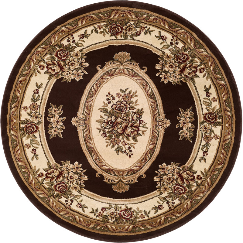 Tapis brun tissé à la machine Pickett, Rond 7 pi 10 po
