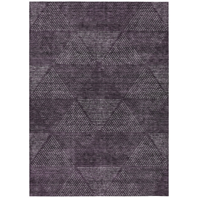 Tapis intérieur / extérieur lavable 10 pi x 14 pi aubergine à motif géométrique mauve et gris