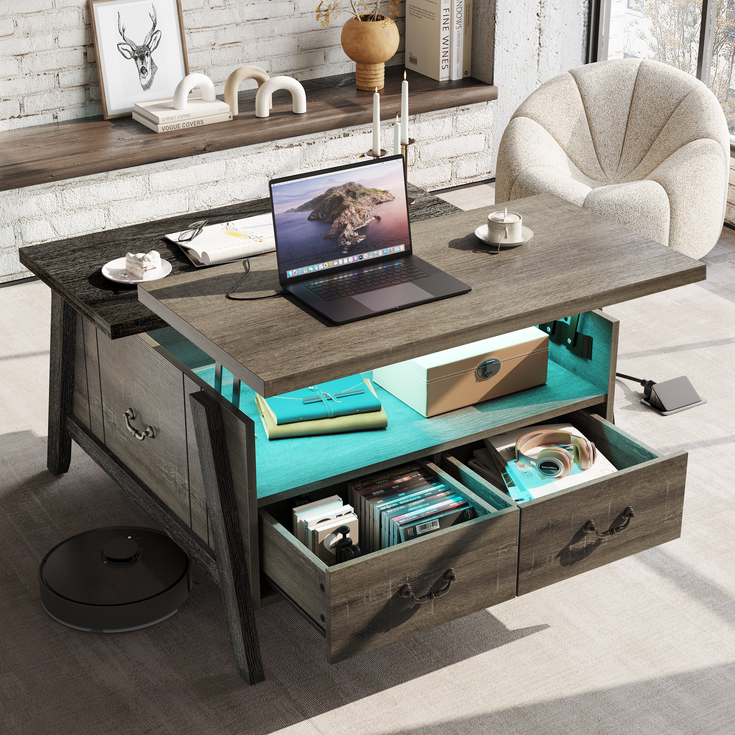 35.4" Lift top Coffee Table with 2 Storage Drawers