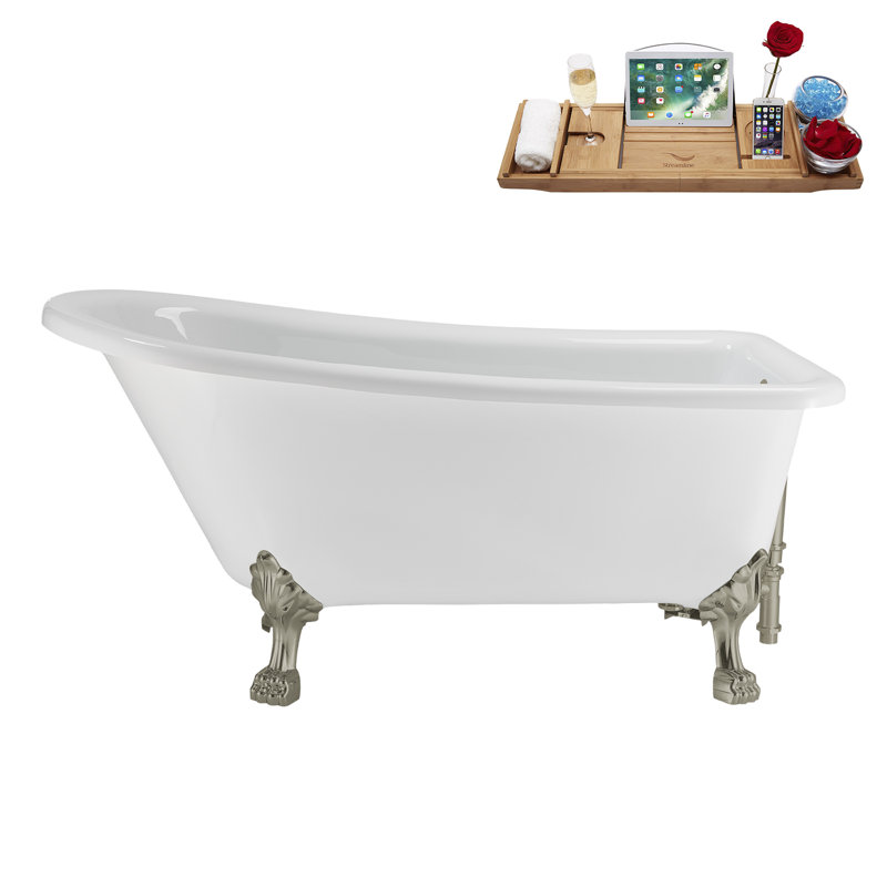 58" Streamlin Clawfoot Tub,Tray,Drain, Clawfeet, Brushed Nickel, Brushed Nickel