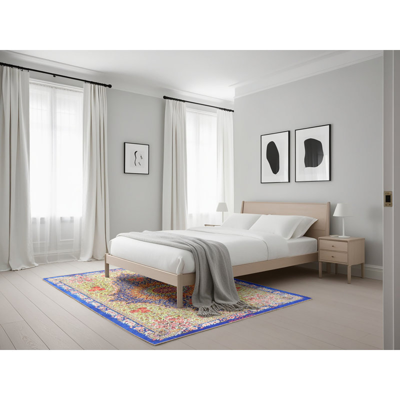 Tapis oriental bleu / vert, Rectangle 5 pi x 7 pi