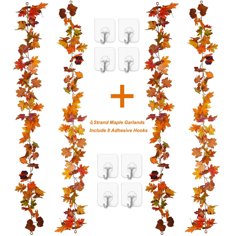 4-Pack Artificial Fall Maple Leaf Garland for Autumn Decor