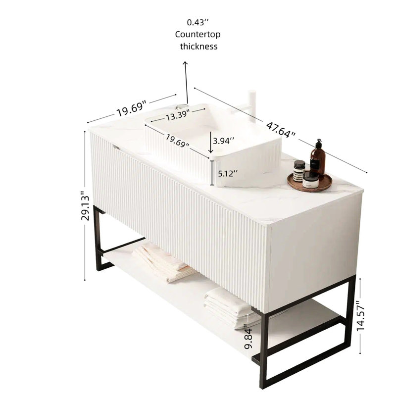 Meuble-lavabo autoportant de 48 po avec lavabo vasque, 3 portes et tablette ouverte French French