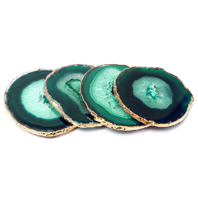 Dessous de verre en pierre d’agate, Vert/doré, Oui