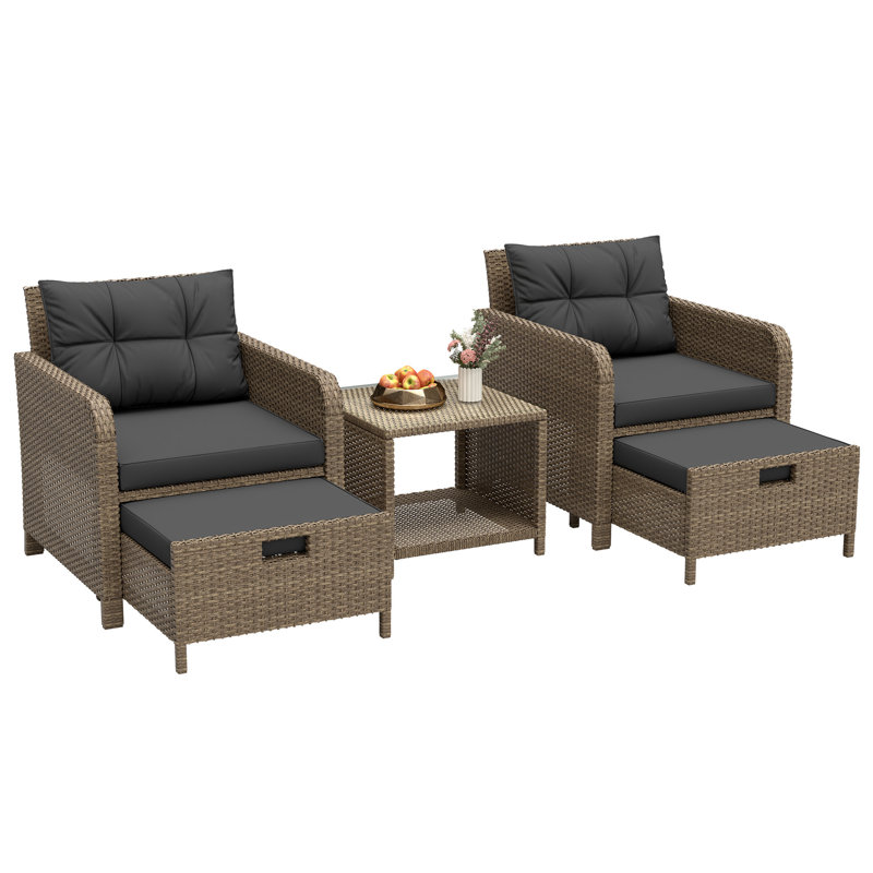 5-piece Patio Conversation Set, Black Cushion/ Yellow Frame