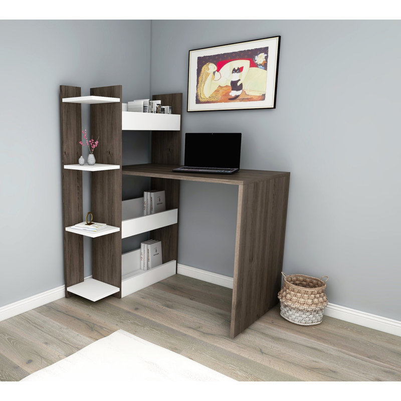 Bureau Helrike, Blanc / noyer