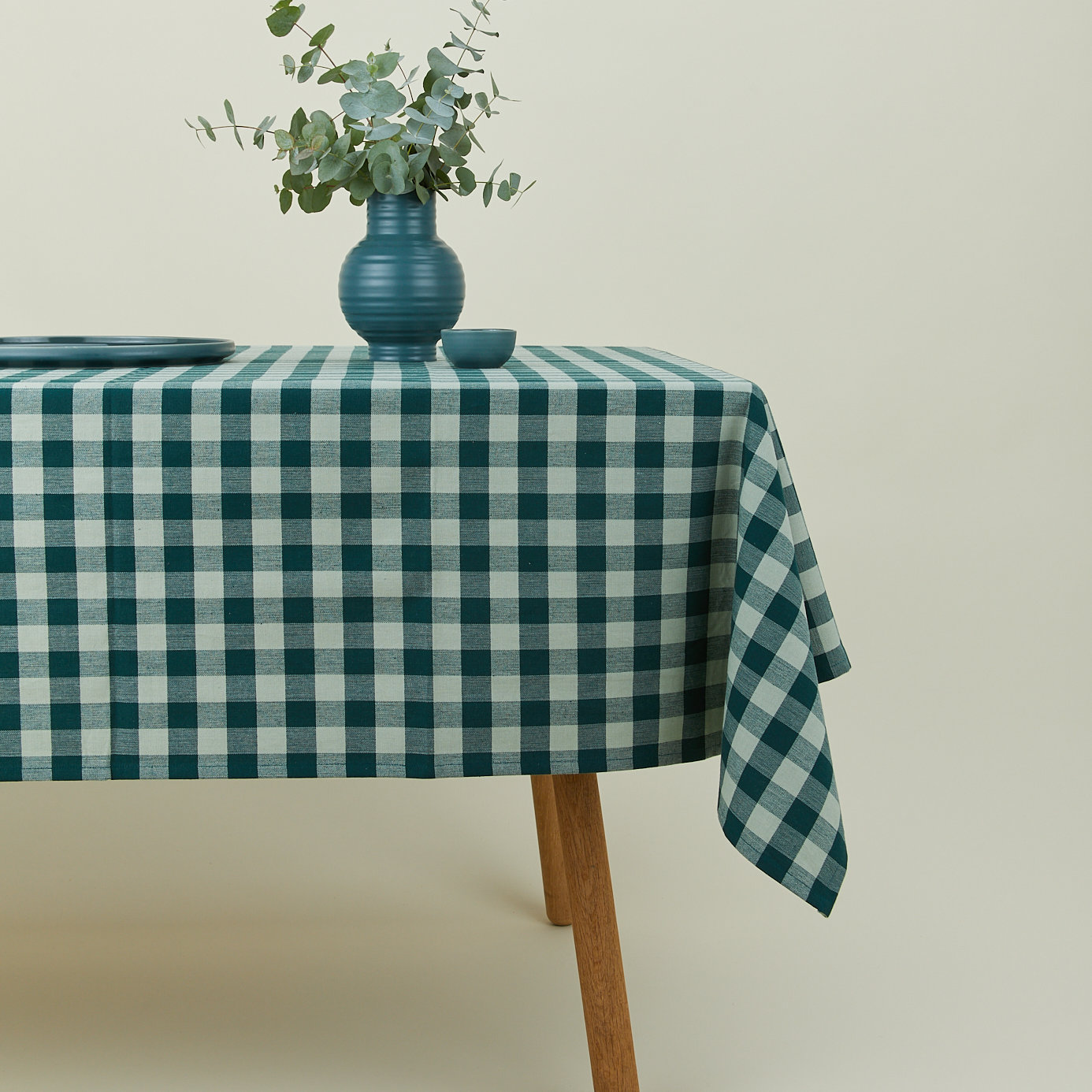 Essential Gingham Tablecloth, Sky/Peacock