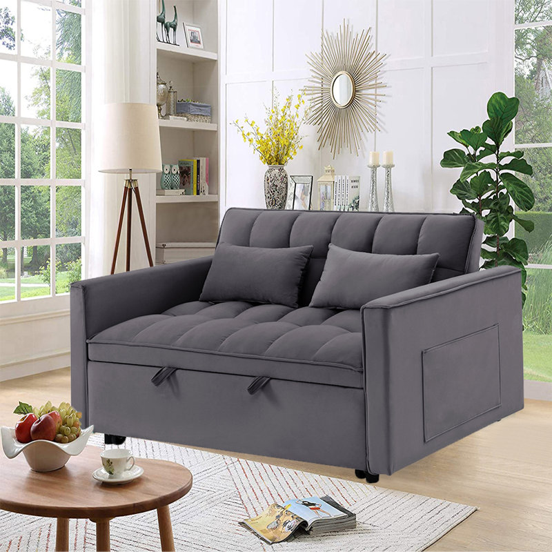 Causeuse convertible Jashlyn, H 31,5 po x l 55 po x P 35 po, Velours gris foncé