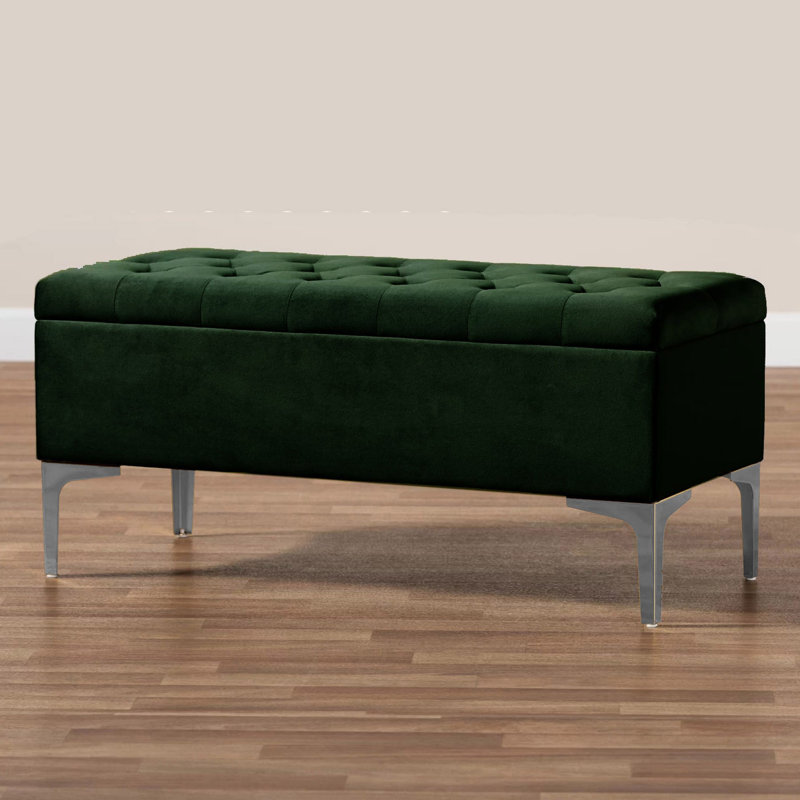 Modena Wide Velvet Tufted Rectangle Ottoman Storage Bench with Legs, Upholstered Multi-Function Footstool Bench for Living Room & Bedroom