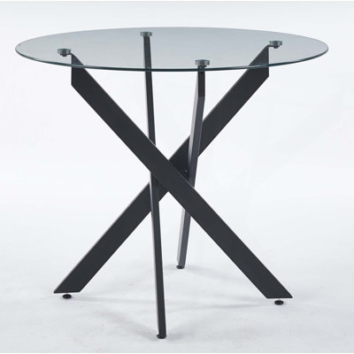 Round Dining Table with cross metal leg and tempered glass
