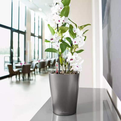 Mini pot à fleurs carré en plastique avec indicateur de niveau d'eau pour l'intérieur Mini-Deltini, blanc brillant