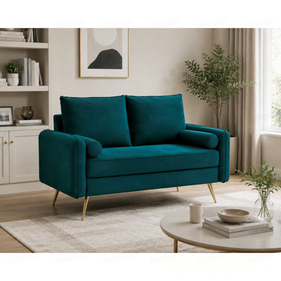 Modern Velvet Loveseat 2-Seater Couch,Nailhead Trim Sofa with Gold Metal Legs,Compact Upholstered Sofa for  Living Room,Loveseat