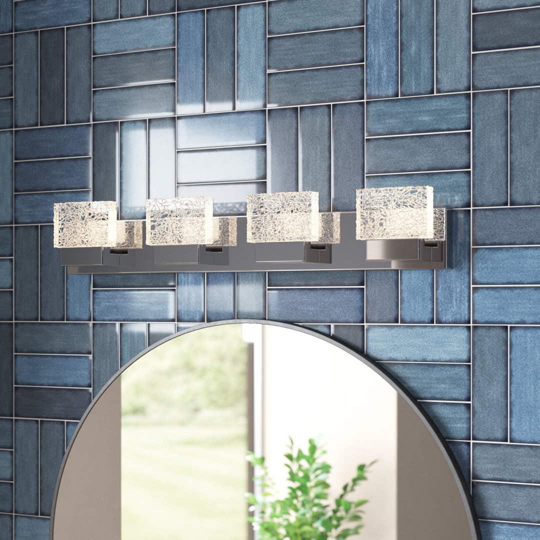 4-light Chrome Stainless Steel Led Vanity Light With Clear Ice-like Brick Glass Shades Wade Logan®