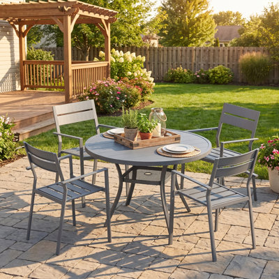 Eidanas Round 4 - Person 40.6'' L Outdoor Dining Set with 4 Stackable Chairs (Set of 5)