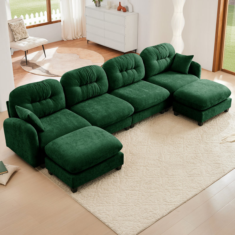 Canapé modulaire à 4 places en tissu chenille doux, coussin, ensemble à ressorts haut, et un canapé modulaire en U en chenille pratique pour la chambre à coucher, sièges plissés et ergonomiques, détente dans le salon