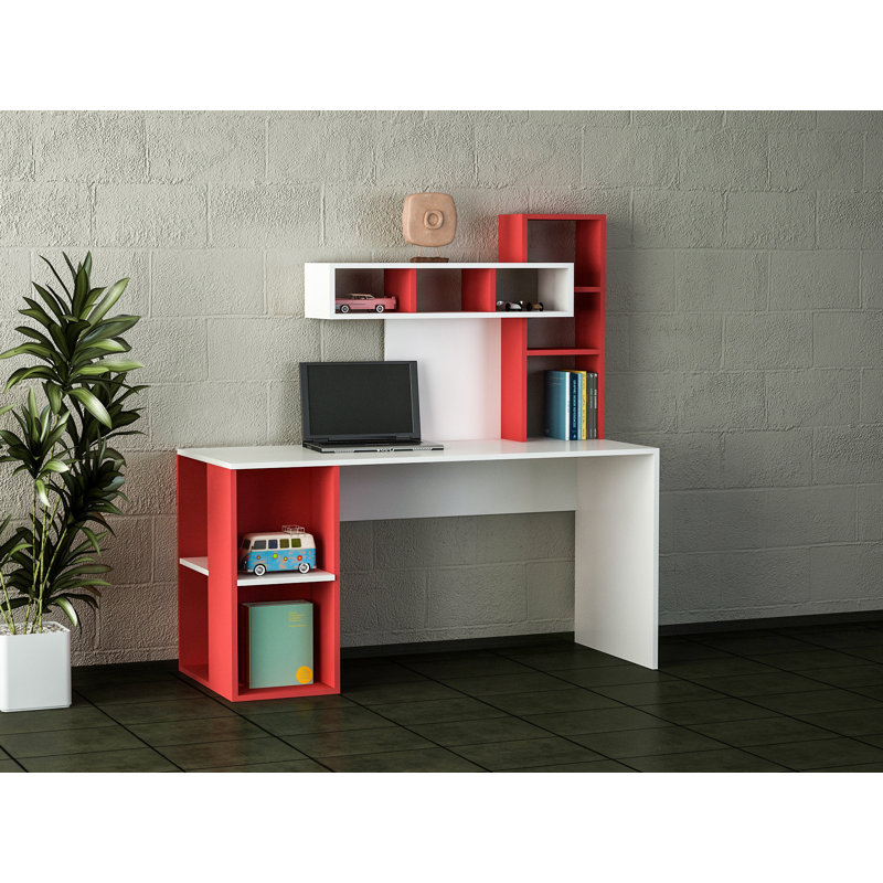140cm W Rectangle Writing Desk, White/Red
