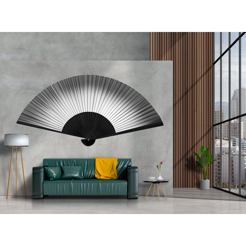 Adhésif mural noir et blanc ventilateur minimaliste minimaliste japonais, 42 po x 80 po
