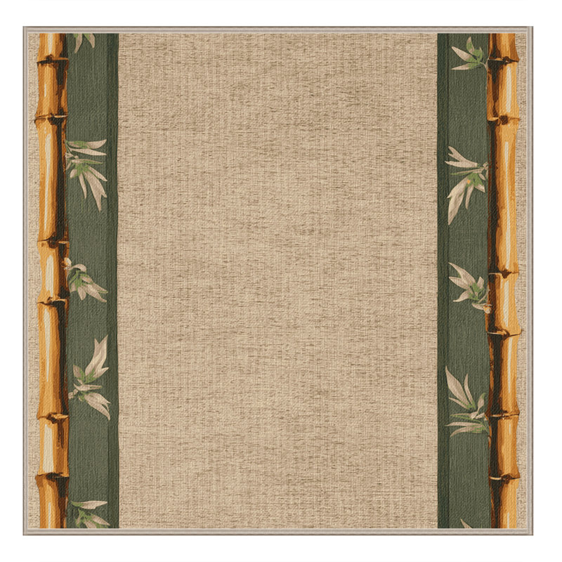  Tapis hawaïen lavable avec bordure en bambou, Carré 3 pi