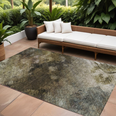 9' X 12' Beige Abstract Washable Indoor Outdoor Area Rug