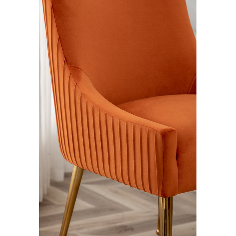 Beuthel 50cm H Tufted Velvet Upholstered Side Chair, Orange