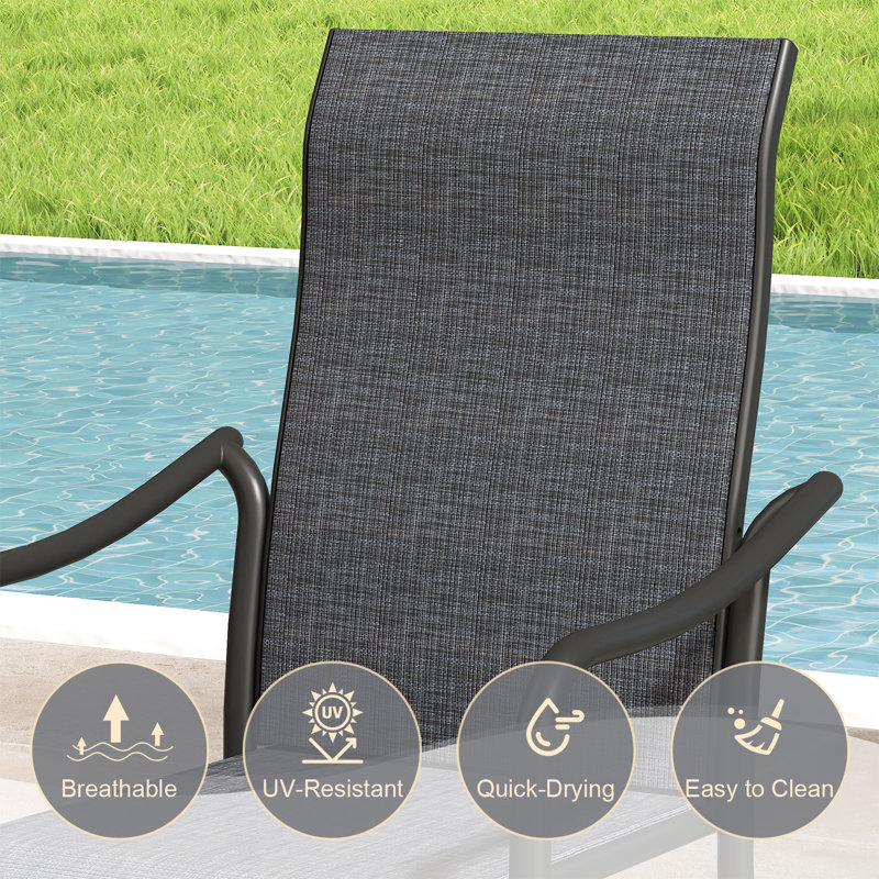 6-Person Patio Dining Set with 48" Round Aluminum Dining Table and 6 PVC-coated polyester Armrest Chairs, Black/Gray