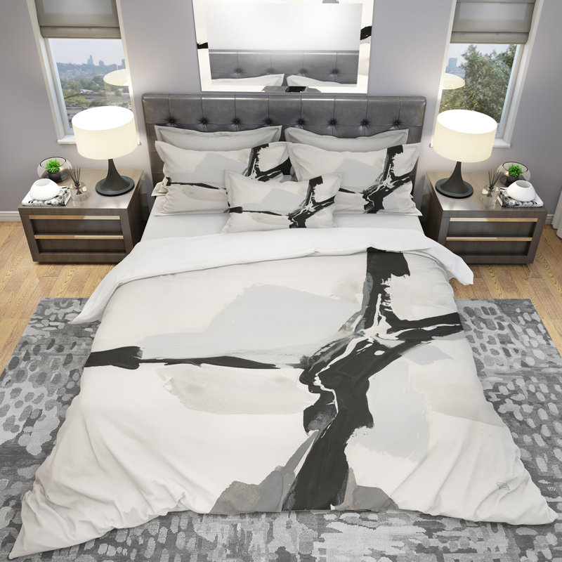 Ensemble de housse de couette abstrait - Microfibre ivoire moderne et contemporain