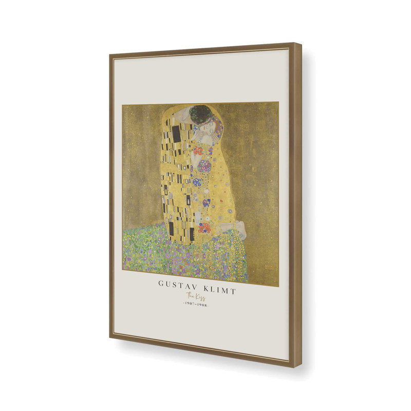 «The Kiss» par Gustav Klimt v3 , H 25,25 po x l 19,25 po x P 1,25 po, Reproduction encadrée sans passe-partout, Or brossé