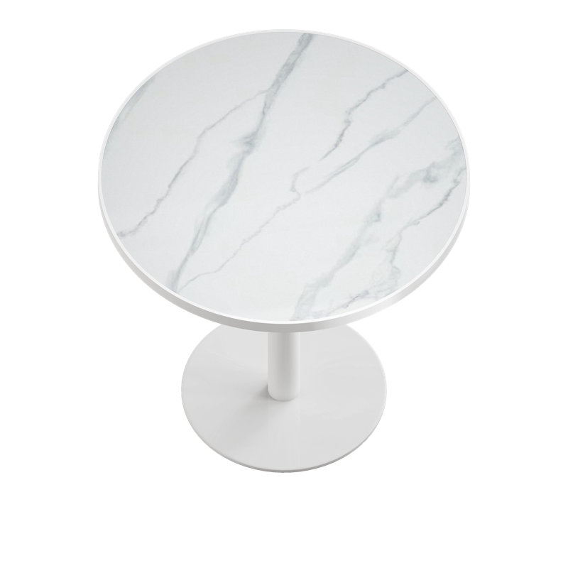 Table bistro ronde 31,5 pouces avec plateau en faux marbre, structure en métal robuste facile à assembler, Blanc / Gris
