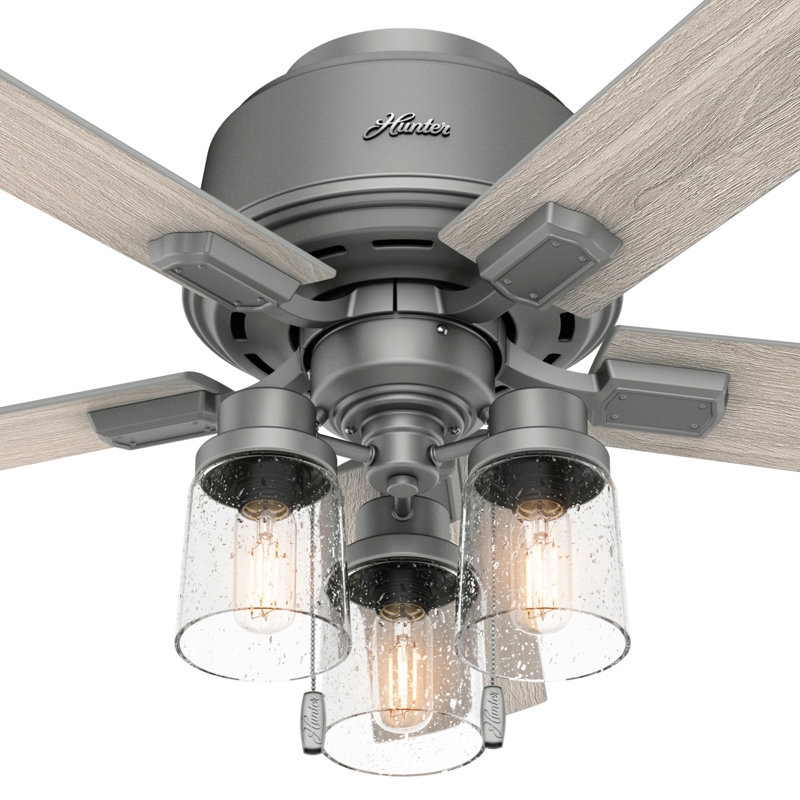 44" Hartland 5 - Blade Standard Ceiling Fan with Pull Chain and Light Kit Included, Matte Silver