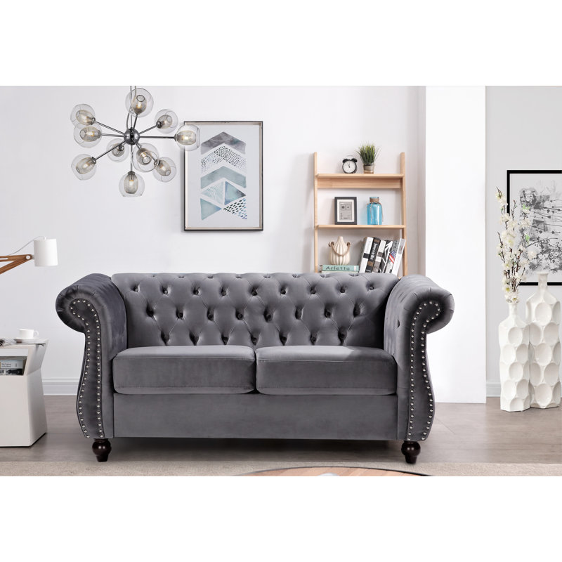 Chesterfield 67.6'' Velvet Loveseat, Gray Velvet