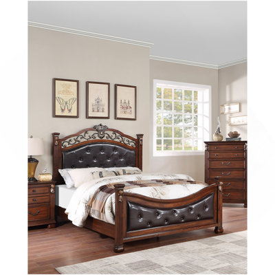 Formal Traditional Dark Cherry 1Pc Queen Size Bed Tufted Faux Leather Headboard Footboard Bedframe