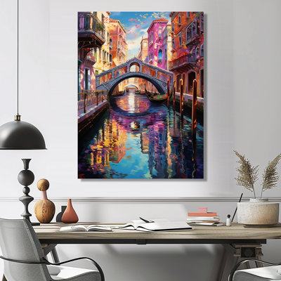 «Little Bridge Sunset Reflections Over Venice Canal», reproduction d'art mural
