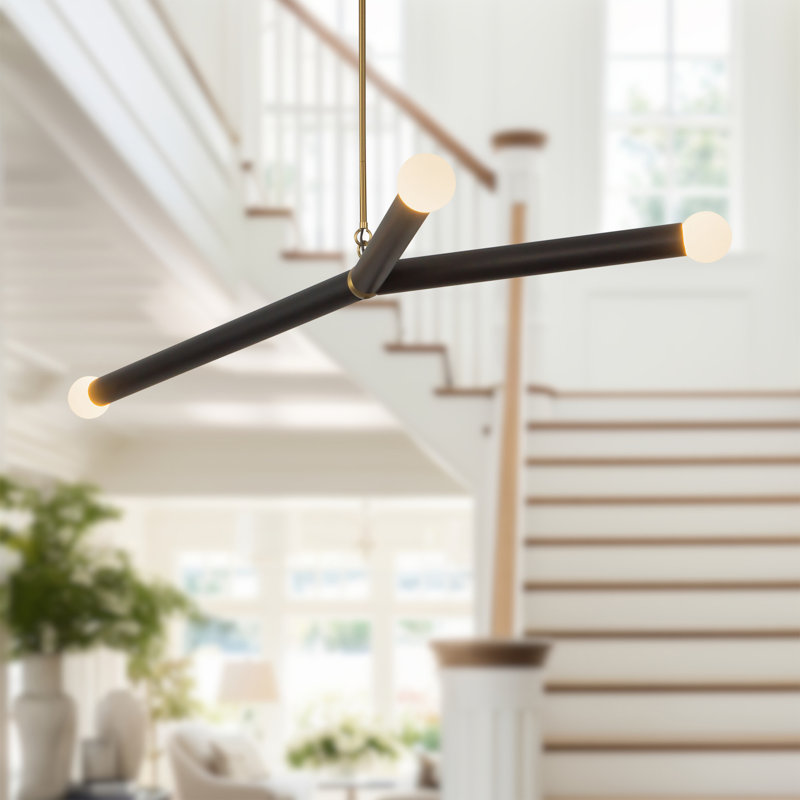 Calla 3 - Light LED Chandelier, Brushed Gold/Black Vegan Leather